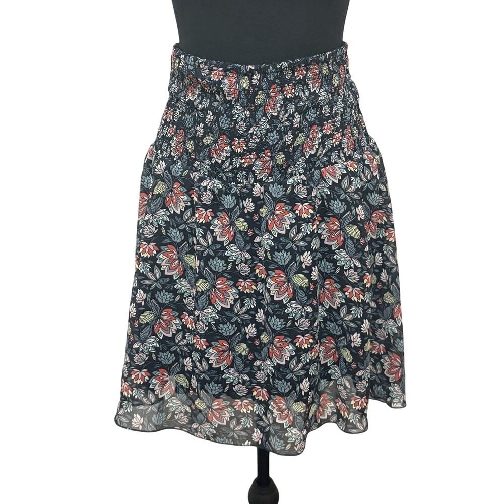 Cabi Floral Skirt Women S Black Smocked Waist Flowy Lined Pull On